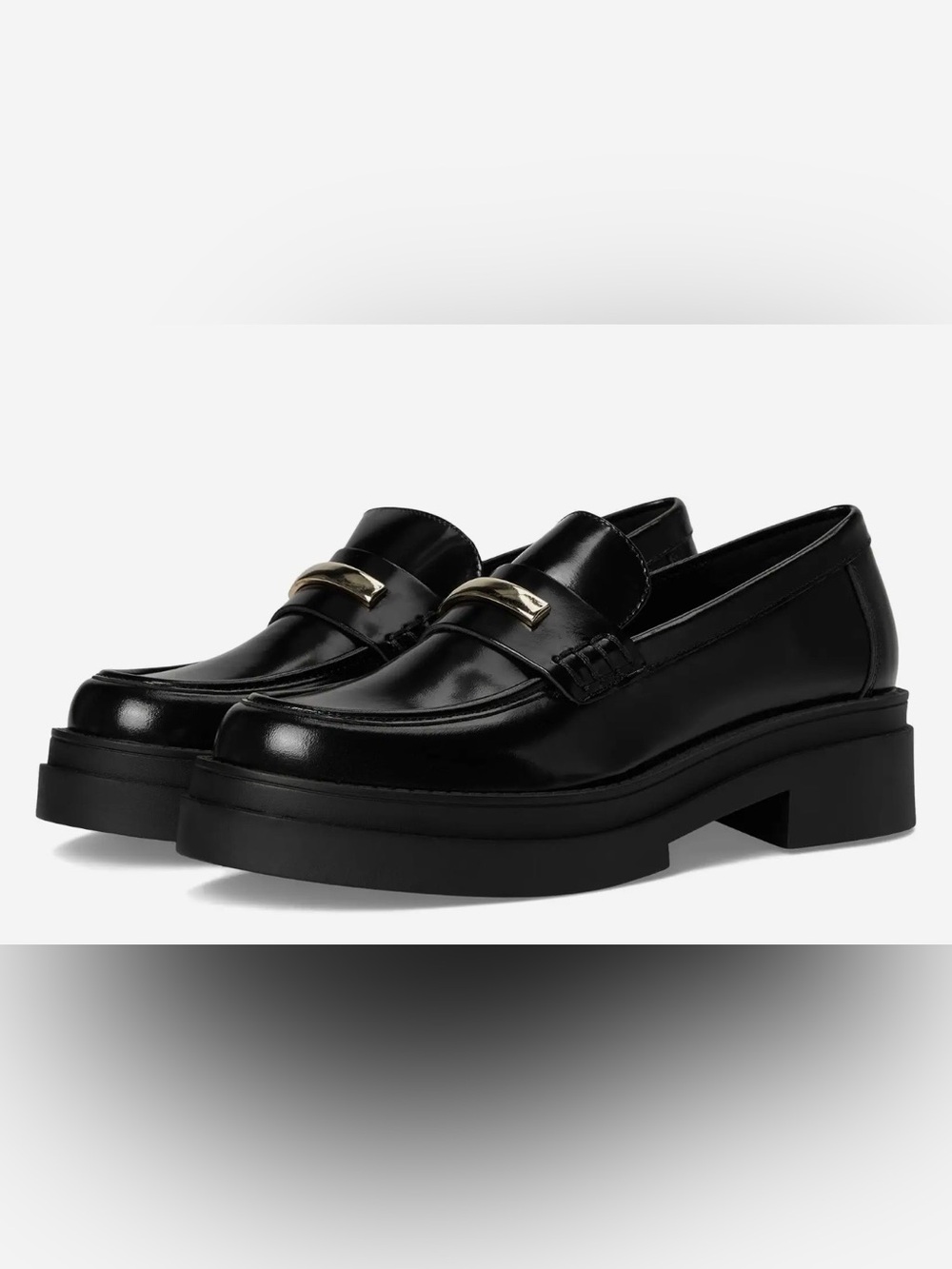 Steve Madden Black Leather Lug Sole Penny Loafers with Gold Hardware Size 10